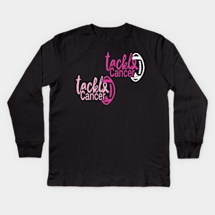 Breast Cancer Tackle Football Ribbon Kids Long Sleeve T-Shirt